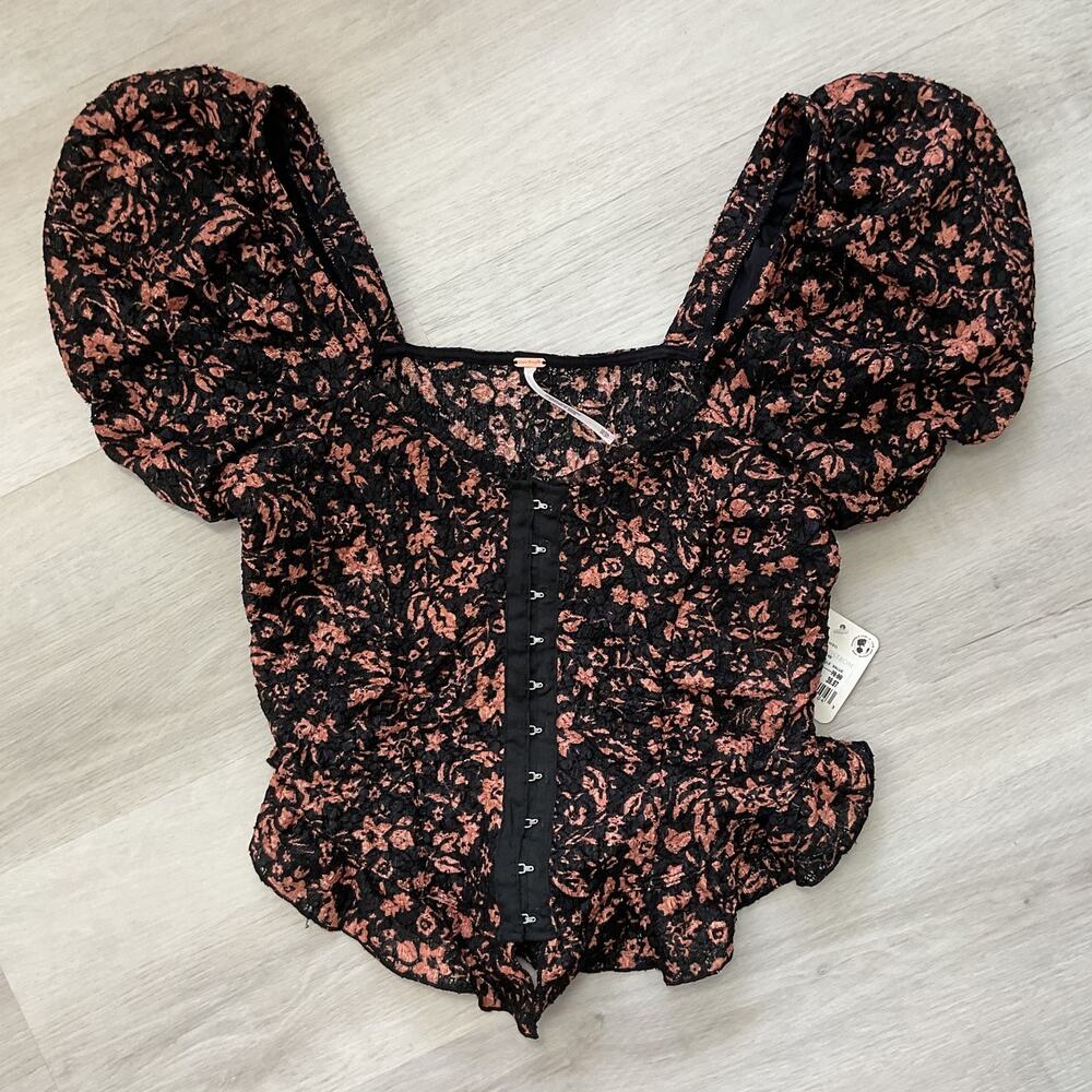 Free People Oh Baby Top Puff Sleeve Crop New with Tag XSmall